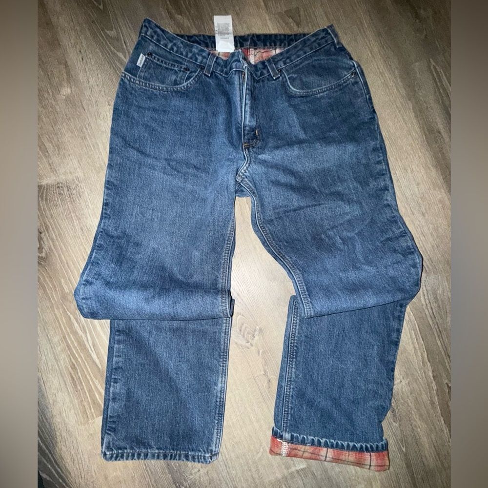 Carhartt | Women's Plaid Flannel Lined Jeans Medium Blue Light Wash SZ. 14x30